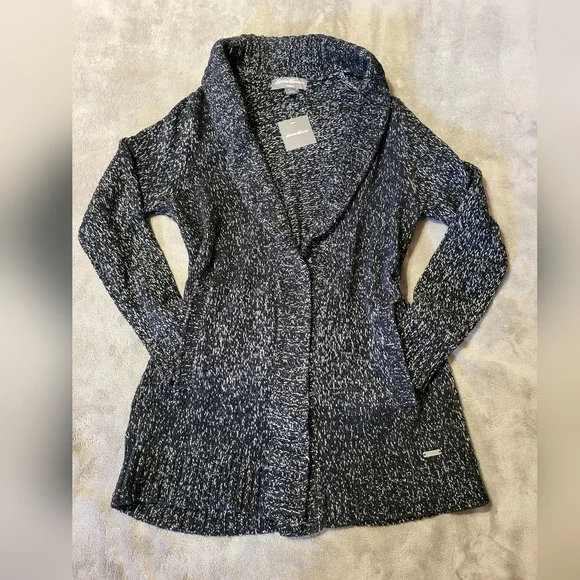 💕 NEW! Eddie Bauer Lounge Around open-front cardigan black/white L $90 NWT - Picture 4 of 16